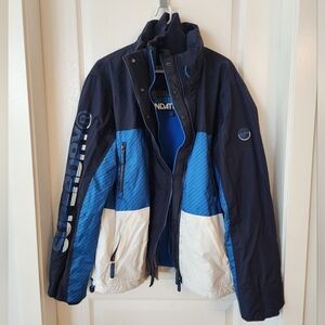 Guc 2xl mens blue & white superdry original engineered windattacker windbreaker